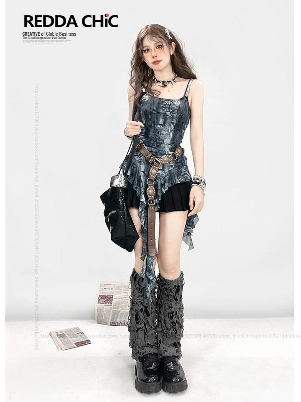 REDDACHIC Tie Dye Ruffle Mesh Cinched Waist Spaghetti Strap Women'S Slip Mini Dresses