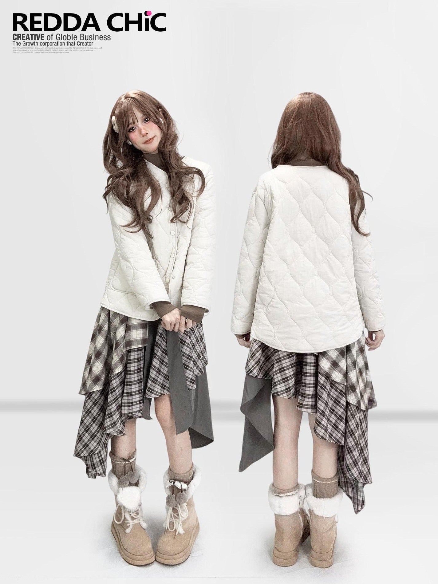 REDDACHIC Vintage Brown Plaid Asymmetrical Patchwork Ruffle Tiered Women'S Maxi Skirts