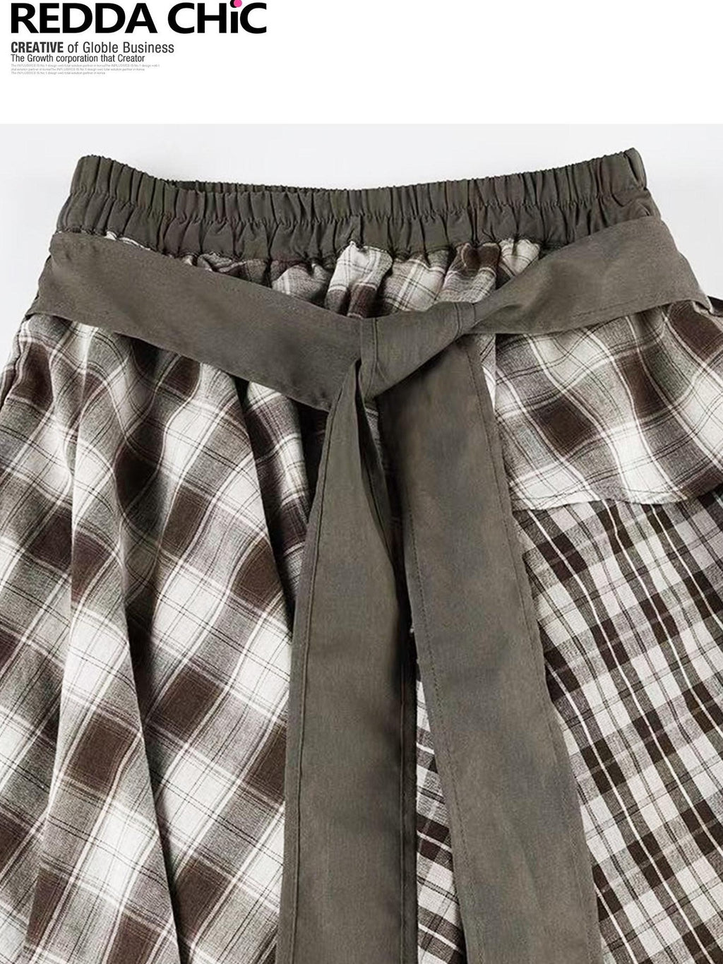REDDACHIC Vintage Brown Plaid Asymmetrical Patchwork Ruffle Tiered Women'S Maxi Skirts