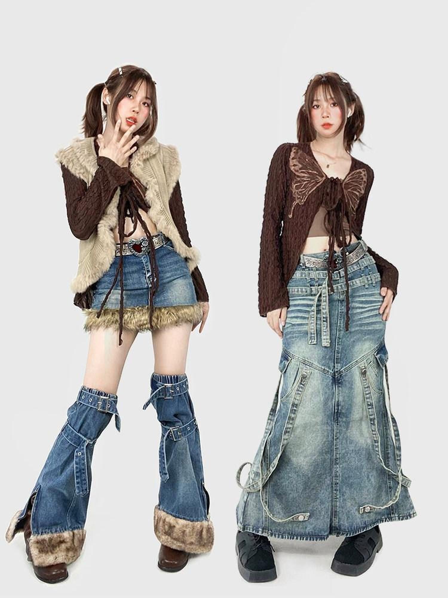 REDDACHIC Vintage Butterfly Applique Tie Slim Long Sleeve Women'S Mesh Cardigans