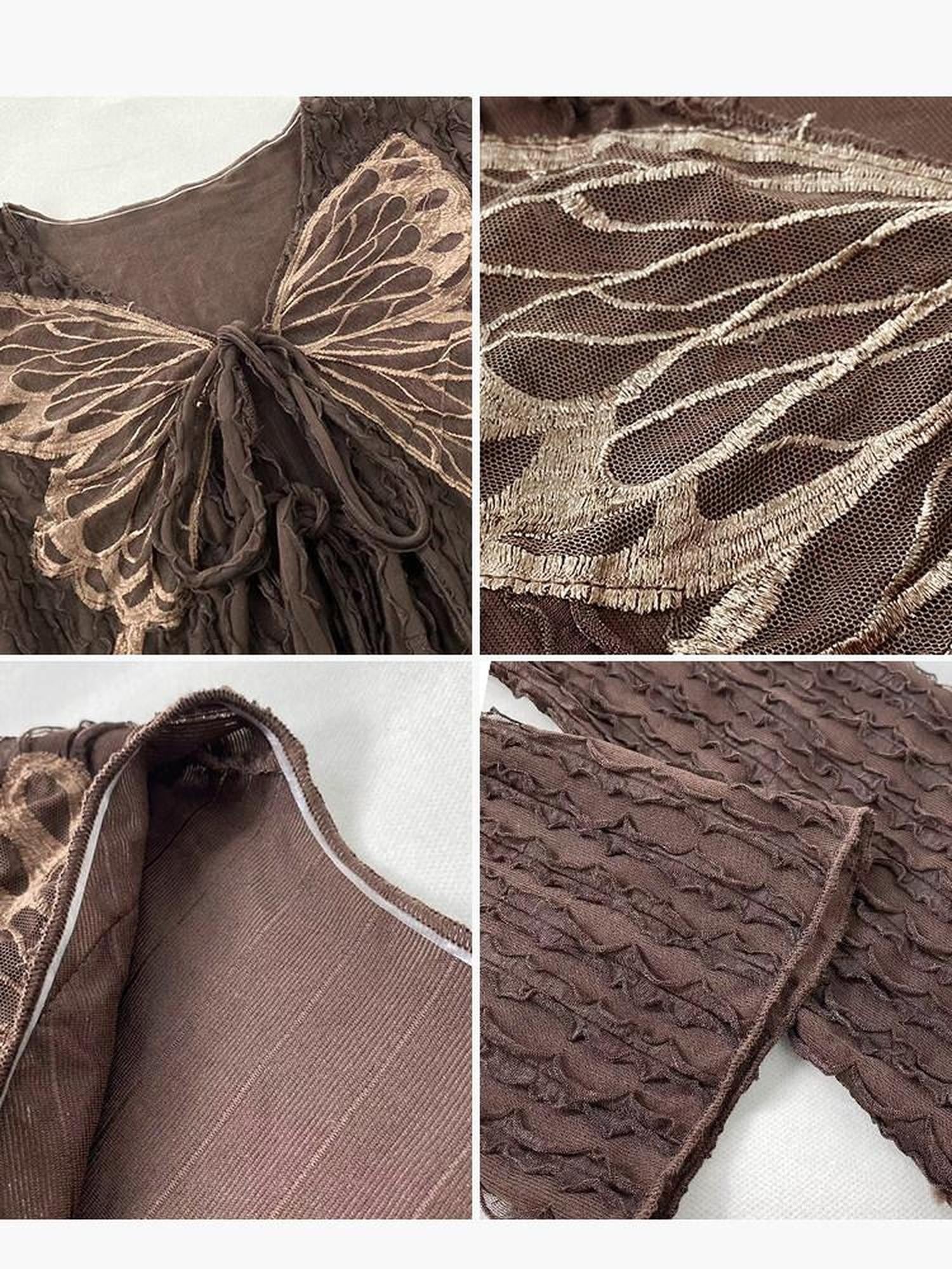 REDDACHIC Vintage Butterfly Applique Tie Slim Long Sleeve Women'S Mesh Cardigans