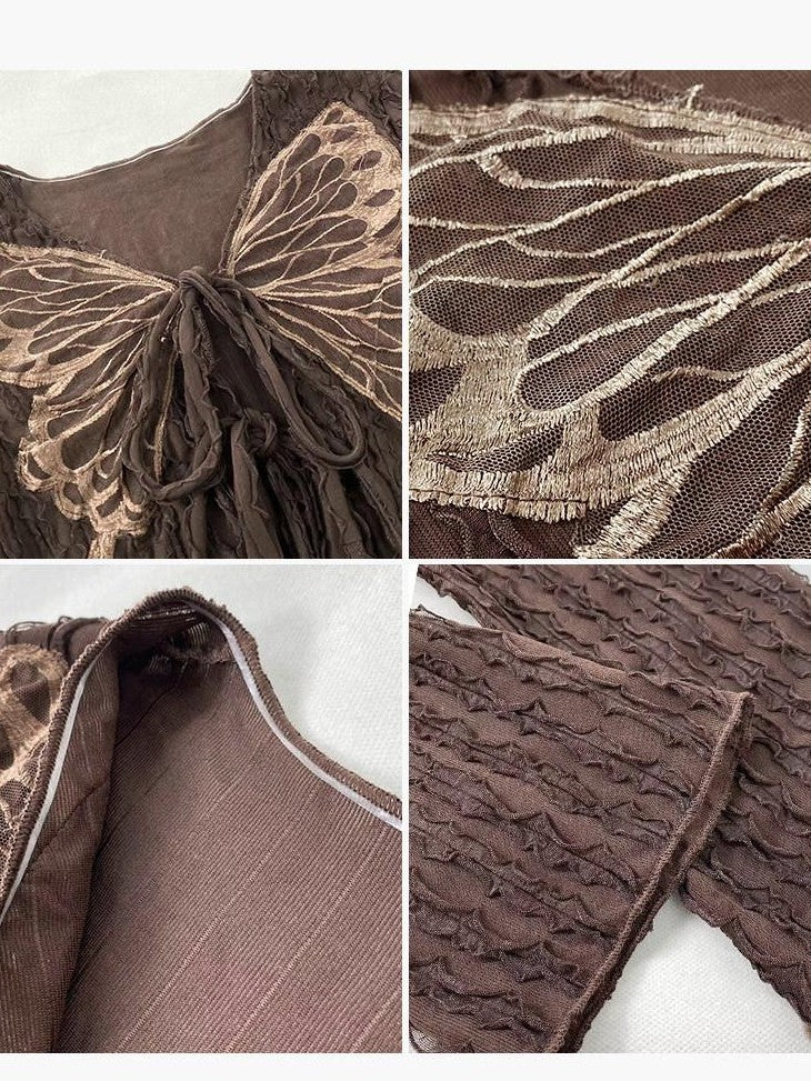 REDDACHIC Vintage Butterfly Applique Tie Slim Long Sleeve Women'S Mesh Cardigans