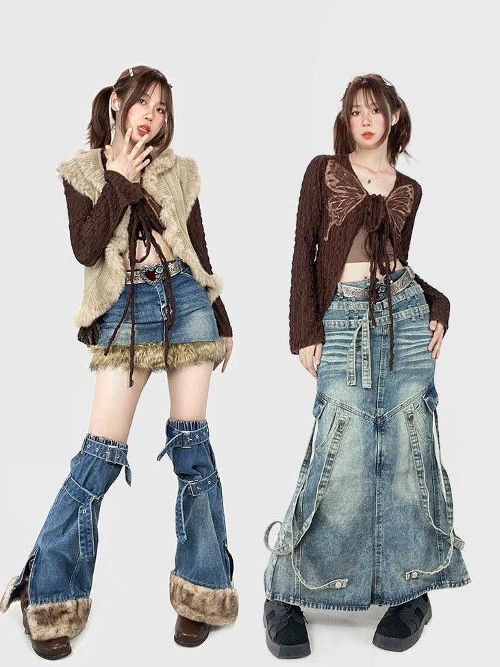 REDDACHIC Vintage Butterfly Applique Tie Slim Long Sleeve Women'S Mesh Cardigans