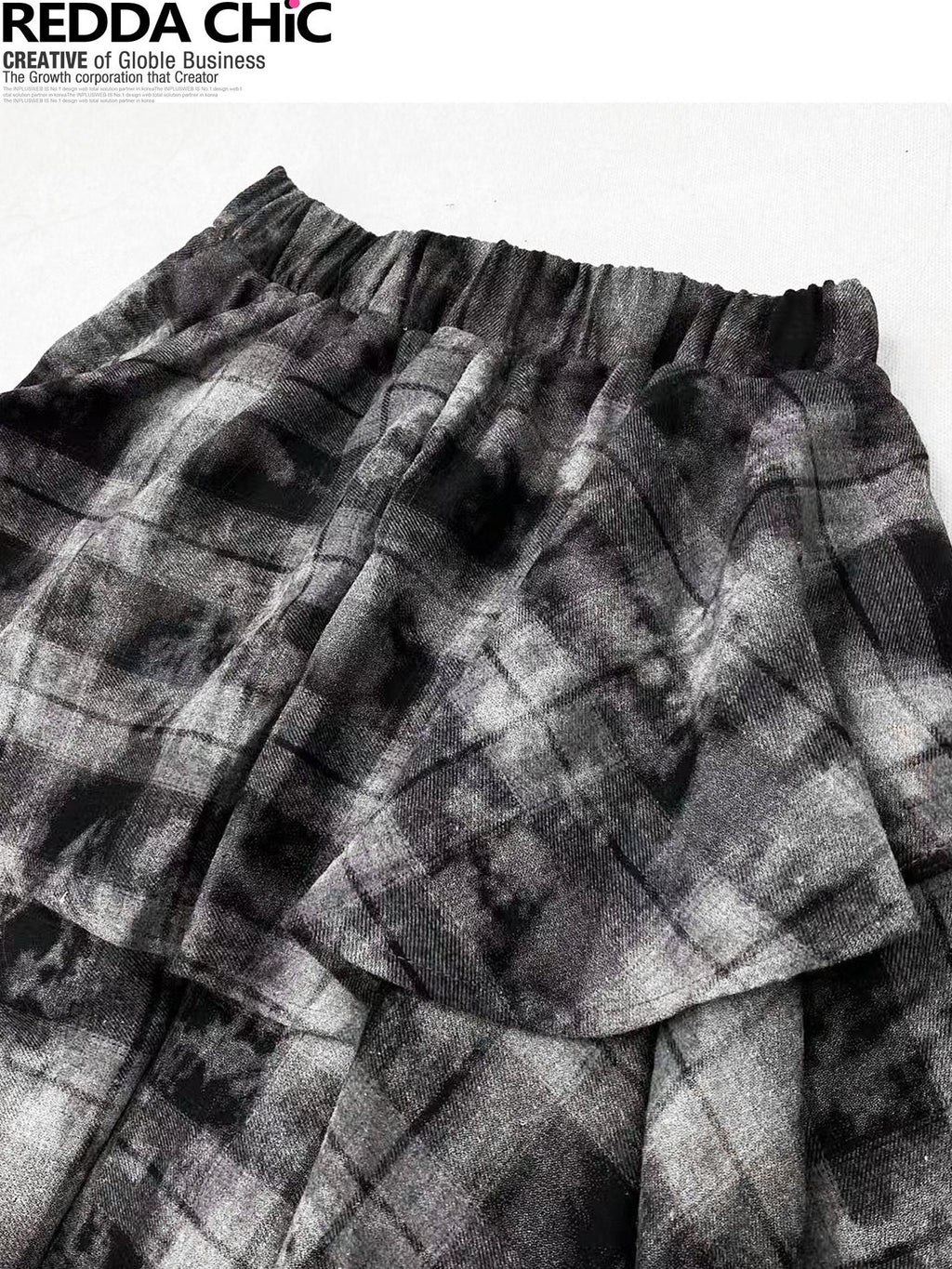 REDDACHIC Vintage Dark Plaid Ruffle Asymmetric Tie Dye Women'S Maxi Skirts