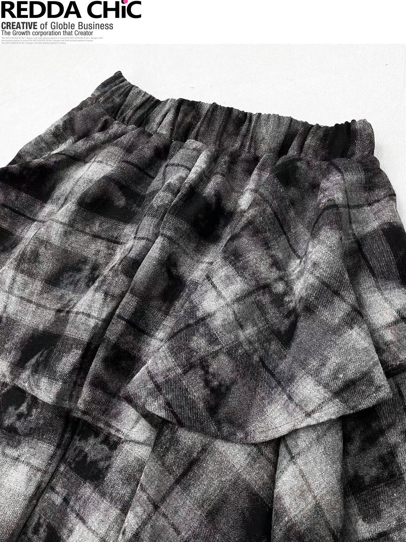 REDDACHIC Vintage Dark Plaid Ruffle Asymmetric Tie Dye Women'S Maxi Skirts