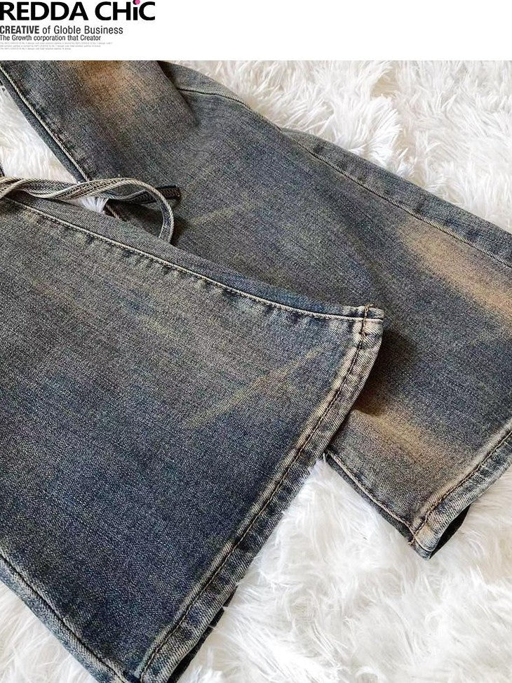REDDACHIC Vintage Distressed Utility Slim Women'S Cotton Stretch High Waist Flare Jeans