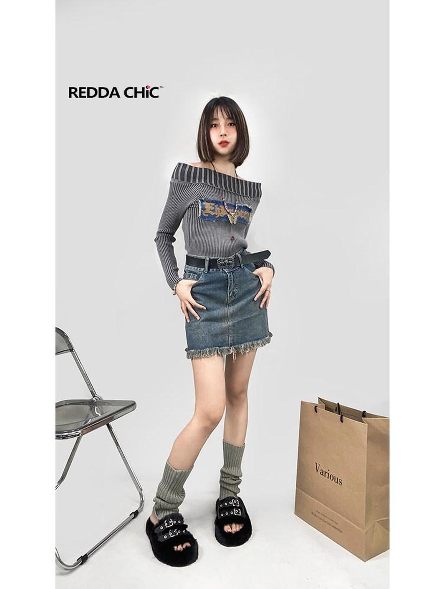REDDACHIC Vintage Frayed Distressed Fringe High Waist Women'S Denim Mini Skirts