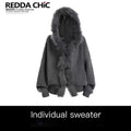 REDDACHIC_Vintage_Gray_Fur_Trim_Hooded_Loose_Women'S_Knitted_Cardigans_MISSTT