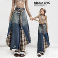 REDDACHIC_Vintage_Irregular_Denim_Patchwork_Plaid_A_Line_High_Waist_Women'S_Maxi_Skirts_MISSTT