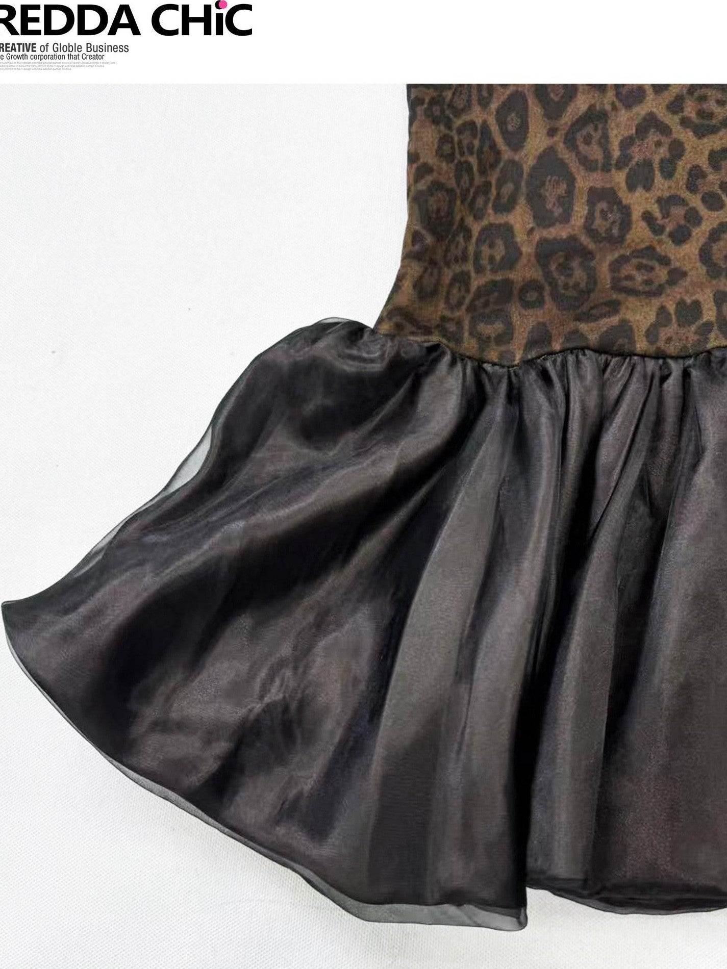 REDDACHIC Vintage Leopard Padded Spaghetti Strap Cinched Waist Women'S Tulle Mini Dresses