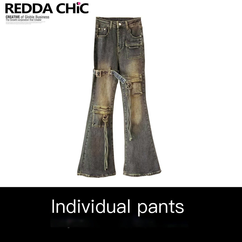 REDDACHIC_Vintage_Ombre_Slim_Fit_Cargo_Multi_Pocket_Women'S_Denim_Flare_Jeans_MISSTT