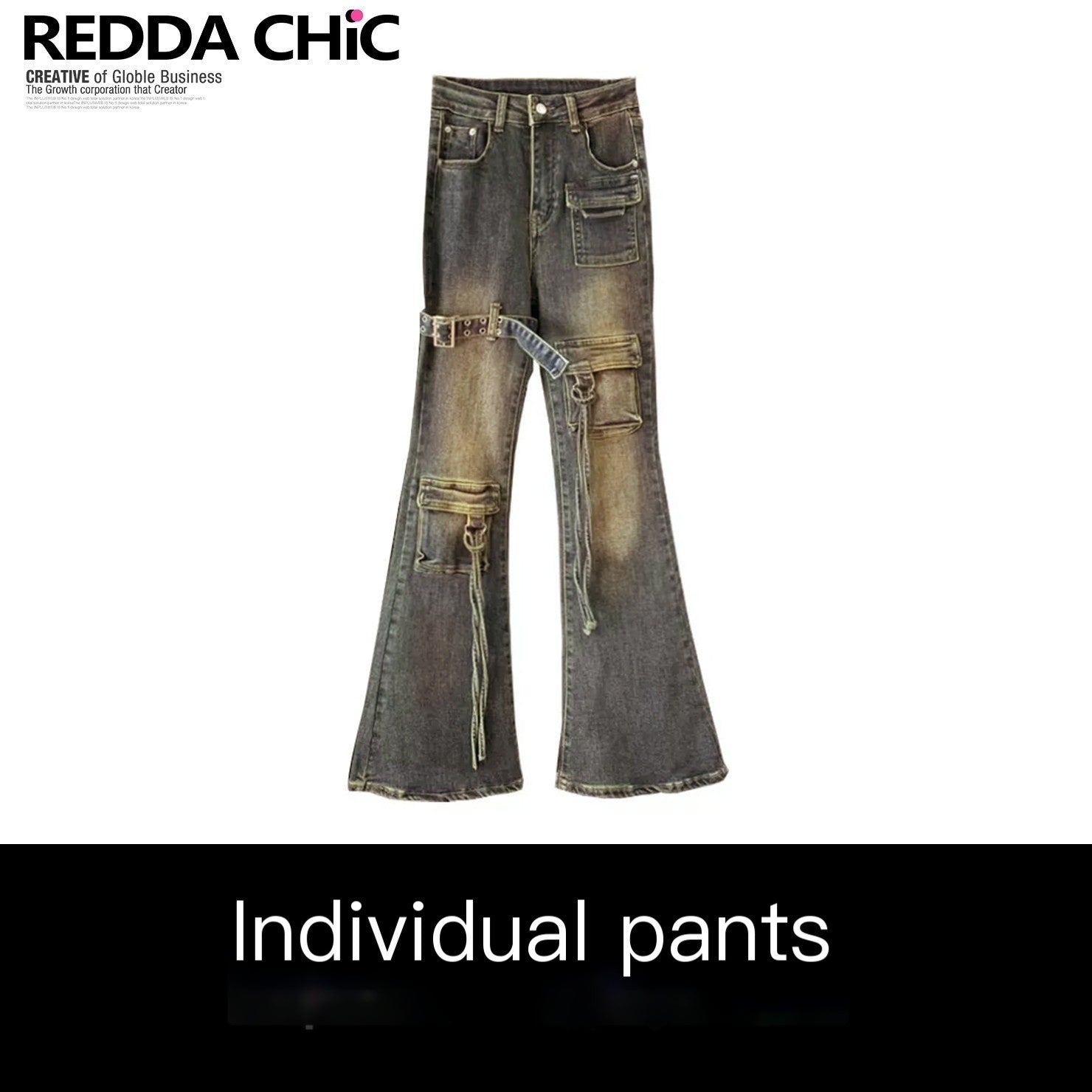 REDDACHIC_Vintage_Ombre_Slim_Fit_Cargo_Multi_Pocket_Women'S_Denim_Flare_Jeans_MISSTT
