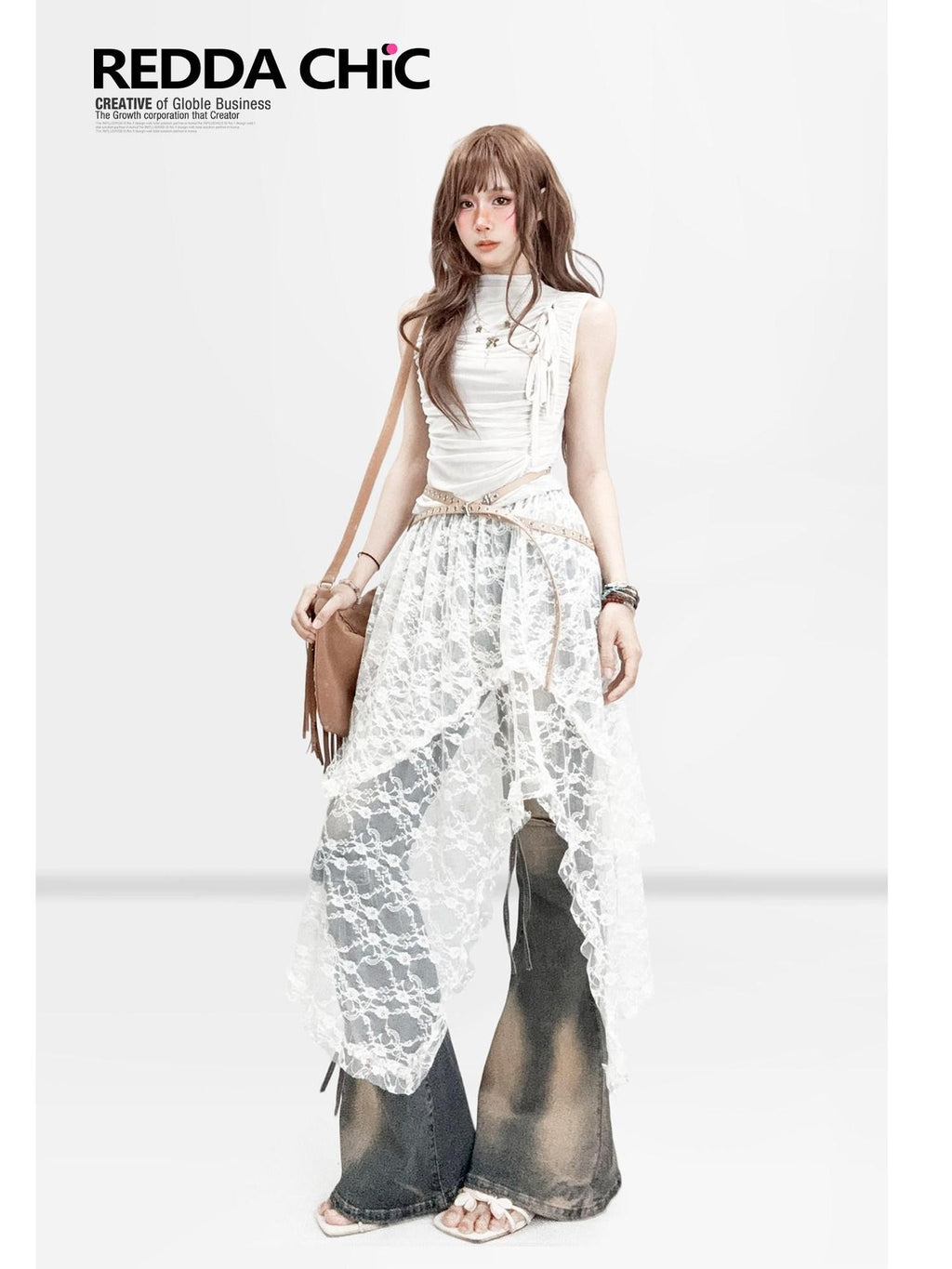 REDDACHIC Vintage Ombre Slim Fit Cargo Multi Pocket Women'S Denim Flare Jeans