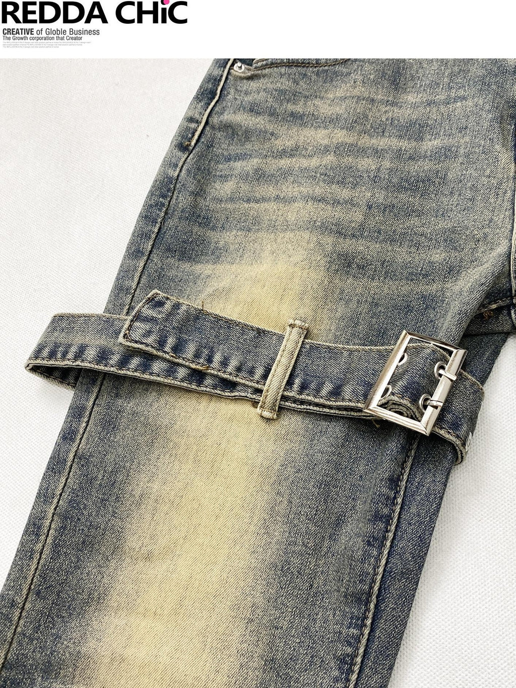 REDDACHIC Vintage Ombre Slim Fit Cargo Multi Pocket Women'S Denim Flare Jeans