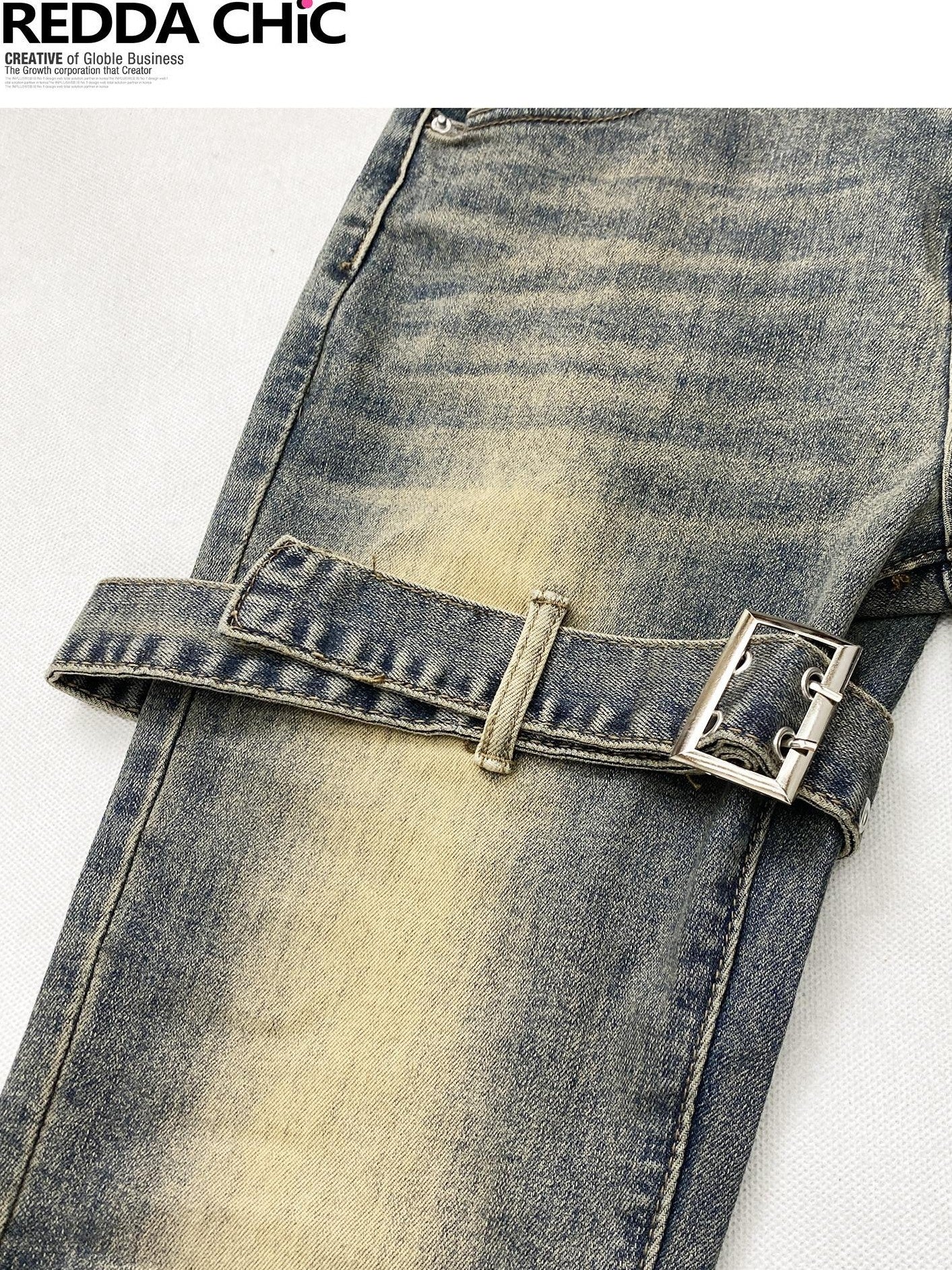 REDDACHIC Vintage Ombre Slim Fit Cargo Multi Pocket Women'S Denim Flare Jeans