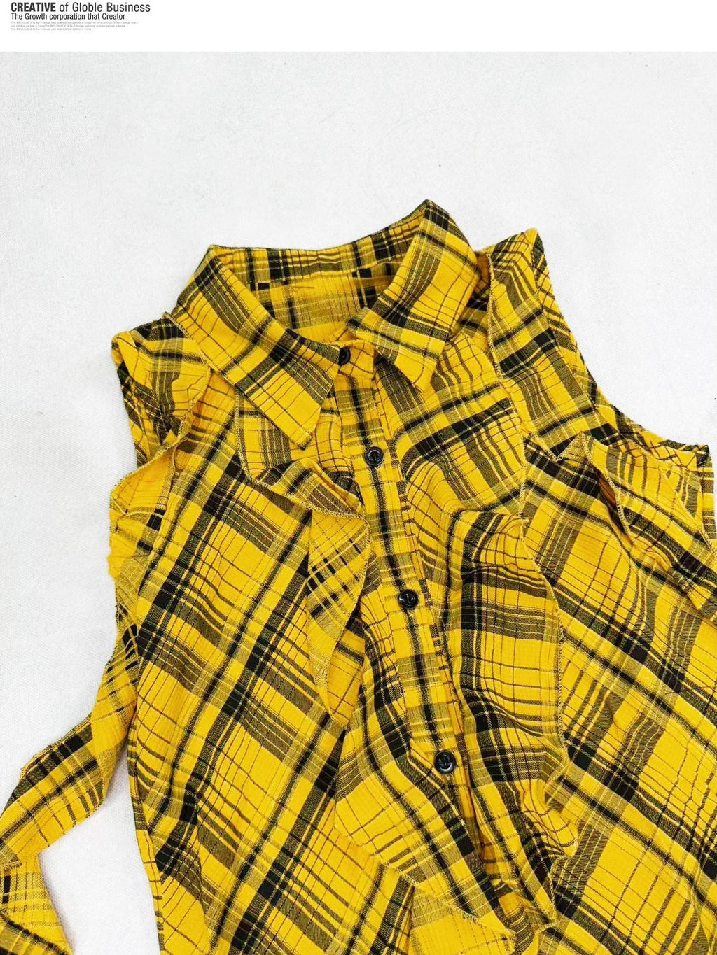 REDDACHIC Vintage Plaid Asymmetrical Ruffle Lapel Women'S Cotton Sleeveless Blouses