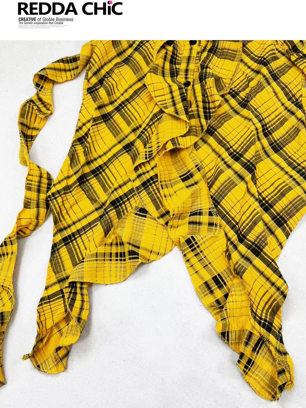 REDDACHIC Vintage Plaid Asymmetrical Ruffle Lapel Women'S Cotton Sleeveless Blouses
