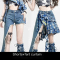 REDDACHIC_Vintage_Plaid_Asymmetrical_Ruffle_Rear_Flap_Women'S_Light_Wash_Denim_Shorts_MISSTT