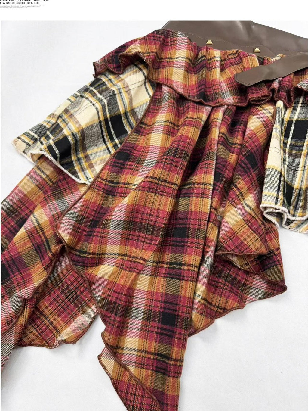 REDDACHIC Vintage Plaid Patchwork Asymmetric Ruffle Pleated A Line Women'S Midi Skirts