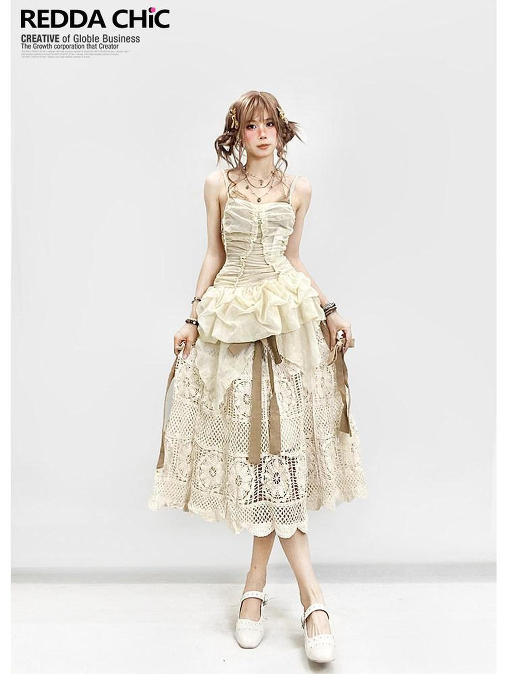 REDDACHIC Vintage Puff Asymmetrical Layered Bow Women'S Tulle Slip Mini Dresses