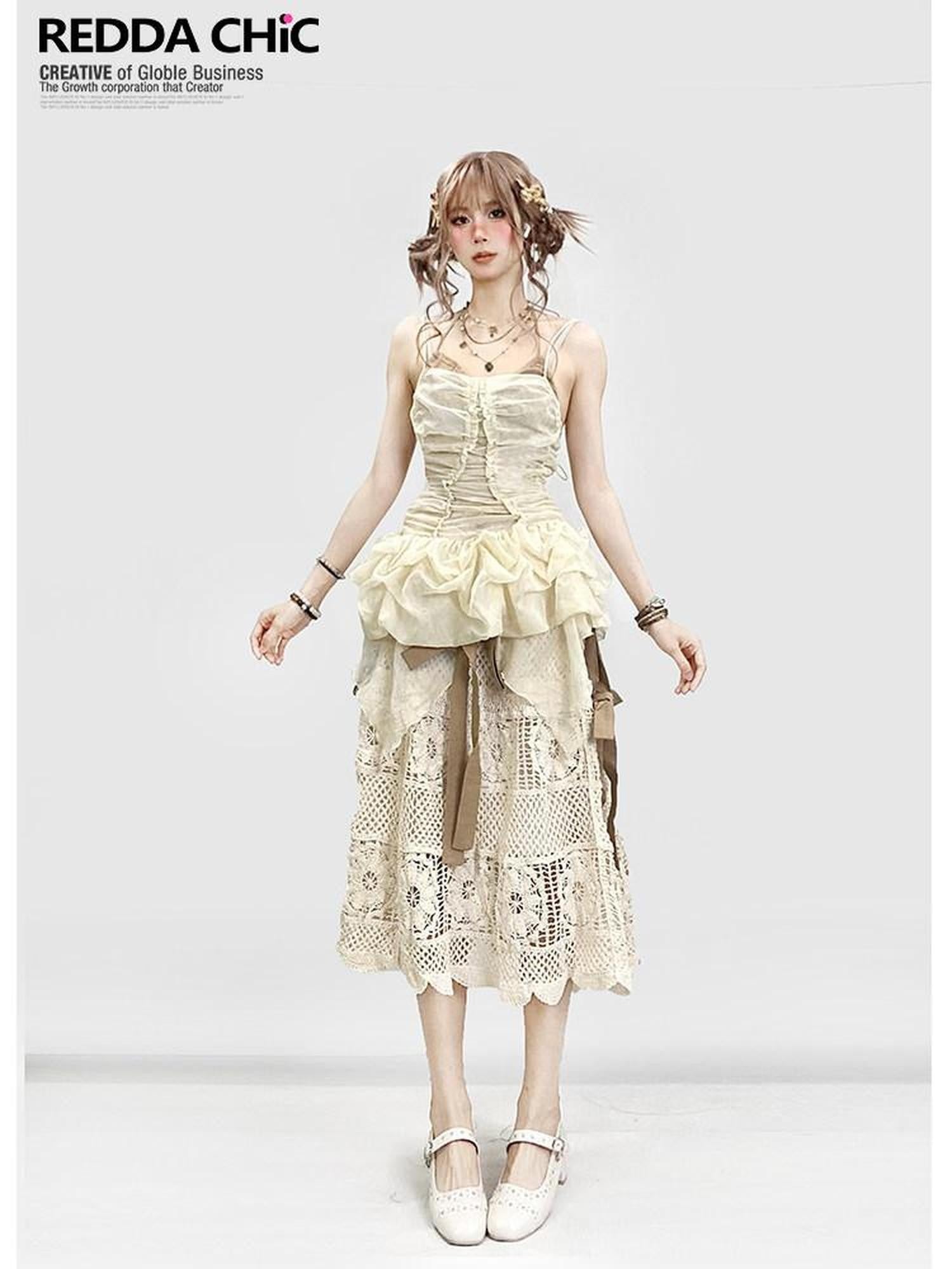 REDDACHIC Vintage Puff Asymmetrical Layered Bow Women'S Tulle Slip Mini Dresses