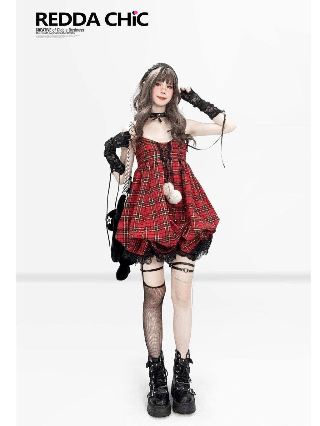 REDDACHIC Vintage Red Plaid Petite Cami Bubble Women'S Polyester Slip Mini Dresses