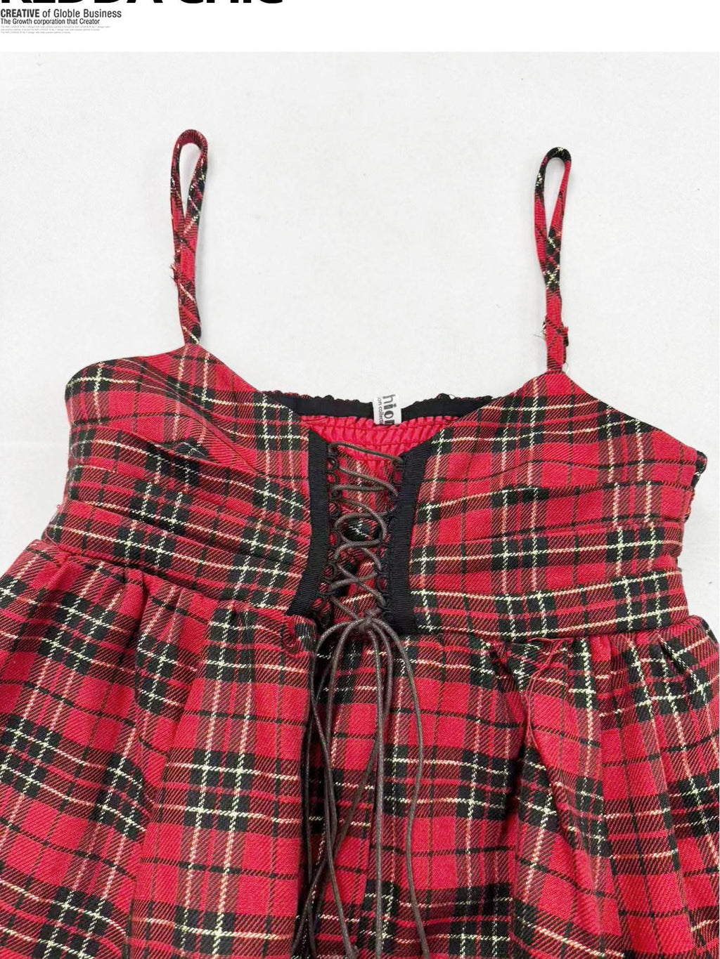 REDDACHIC Vintage Red Plaid Petite Cami Bubble Women'S Polyester Slip Mini Dresses