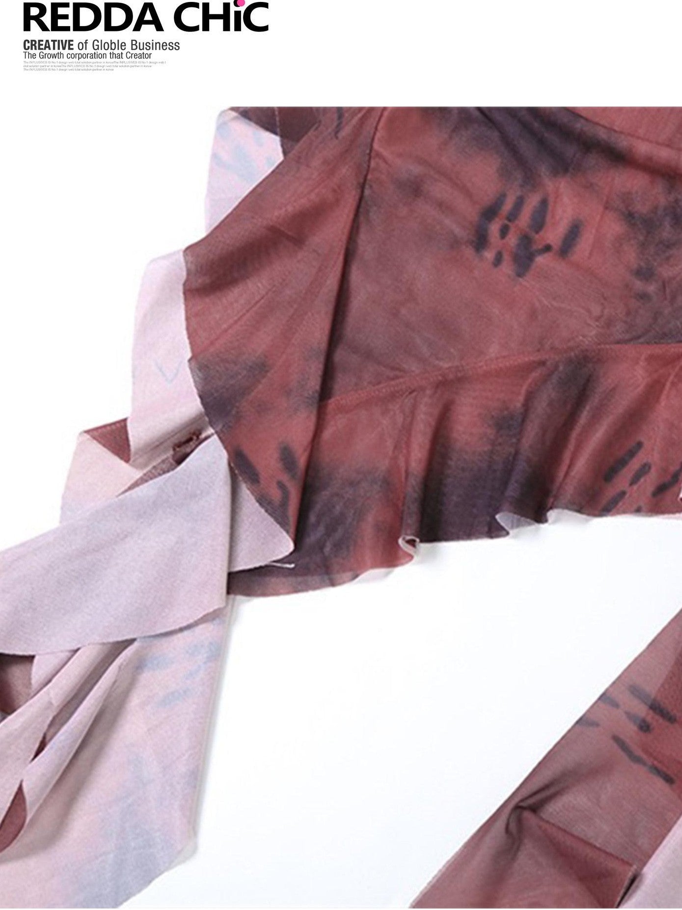 REDDACHIC Vintage Red Tie Dye Asymmetric Ruffle Waist Women'S Mesh Slip Mini Dresses