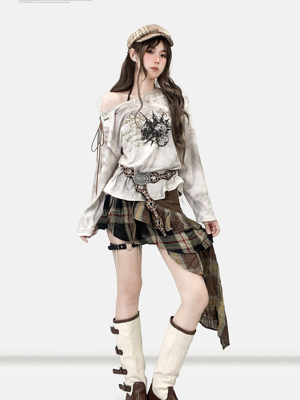 REDDACHIC Vintage Tie Dye Print Tie Detail Asymmetric Neckline Women'S Loose Long Sleeve T-Shirts