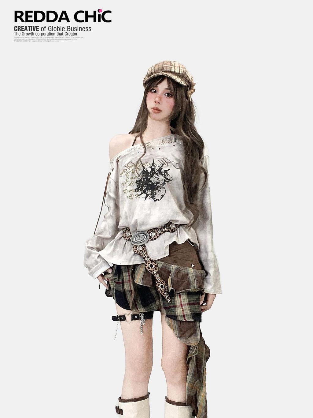 REDDACHIC Vintage Tie Dye Print Tie Detail Asymmetric Neckline Women'S Loose Long Sleeve T-Shirts