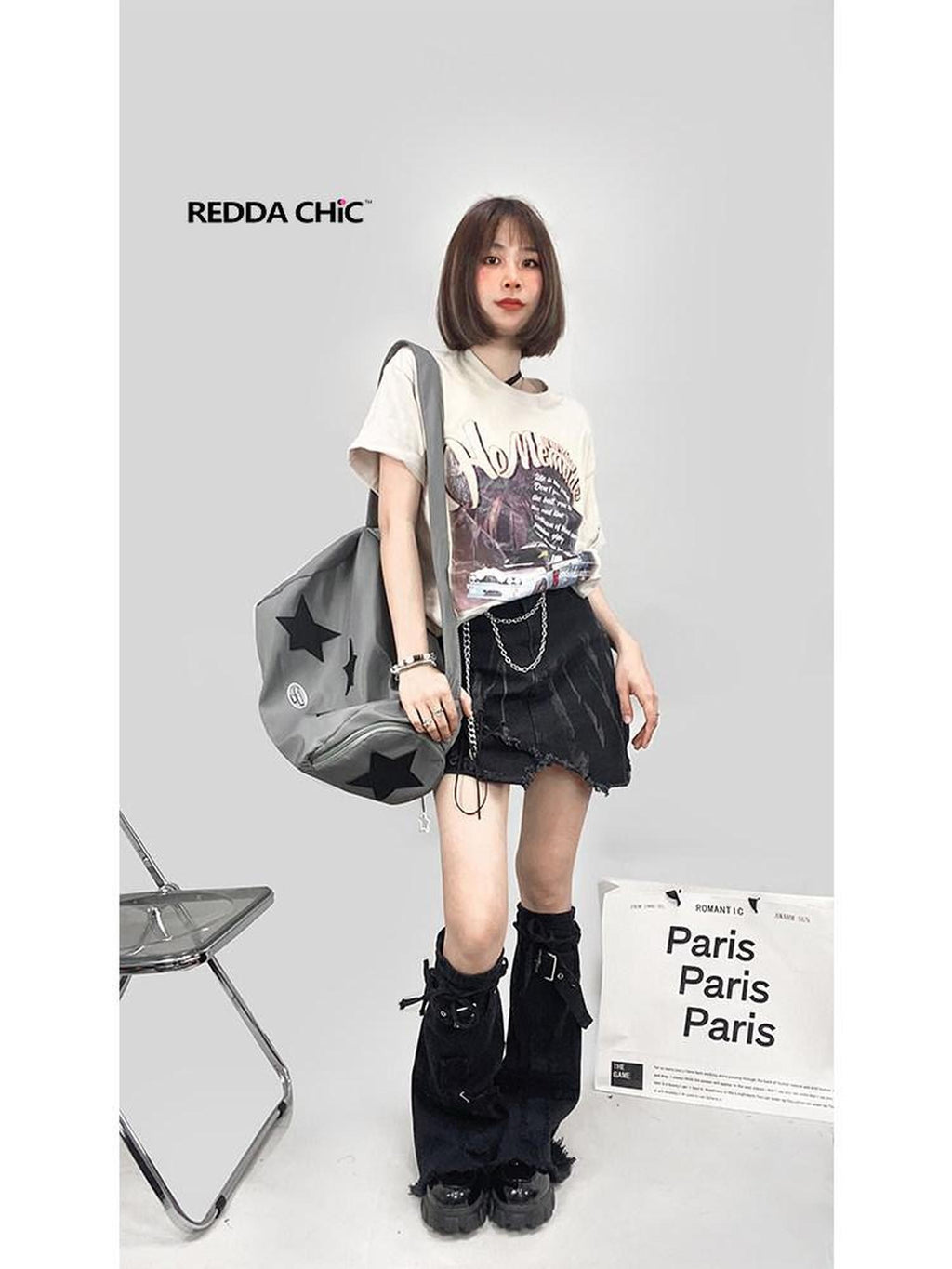 REDDACHIC Washed Black Patchwork Tie Floor Length Ruched Women'S Denim Leg Warmers