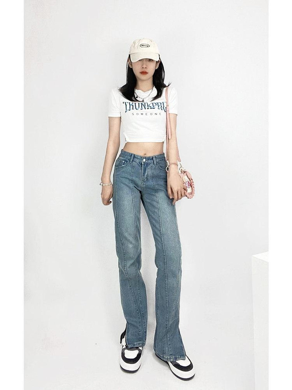 REDDACHIC Washed Distressed Side Slit Adjustable High Waist Women'S Denim Flare Jeans