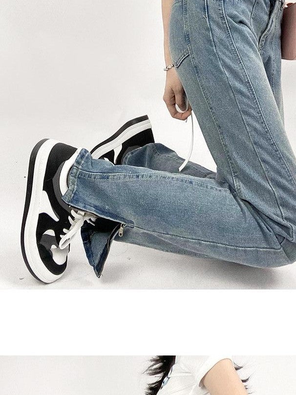 REDDACHIC Washed Distressed Side Slit Adjustable High Waist Women'S Denim Flare Jeans