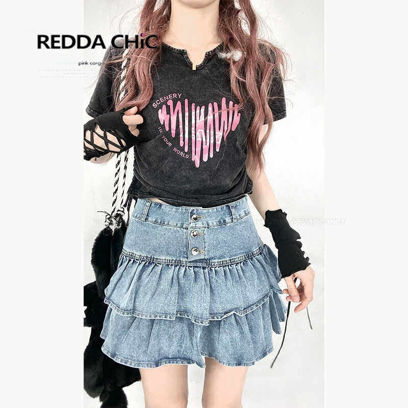 REDDACHIC_Washed_Heart_Print_Side_Drawstring_Cropped_Women'S_Cotton_Short_Sleeve_T-Shirts_MISSTT