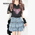 REDDACHIC_Washed_Heart_Print_Side_Drawstring_Cropped_Women'S_Cotton_Short_Sleeve_T-Shirts_MISSTT