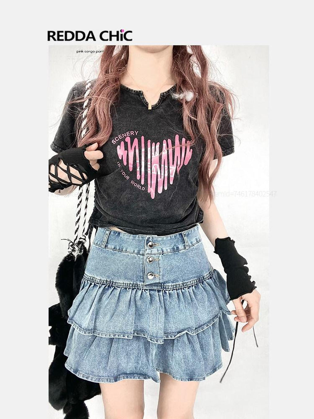 REDDACHIC Washed Heart Print Side Drawstring Cropped Women'S Cotton Short Sleeve T-Shirts