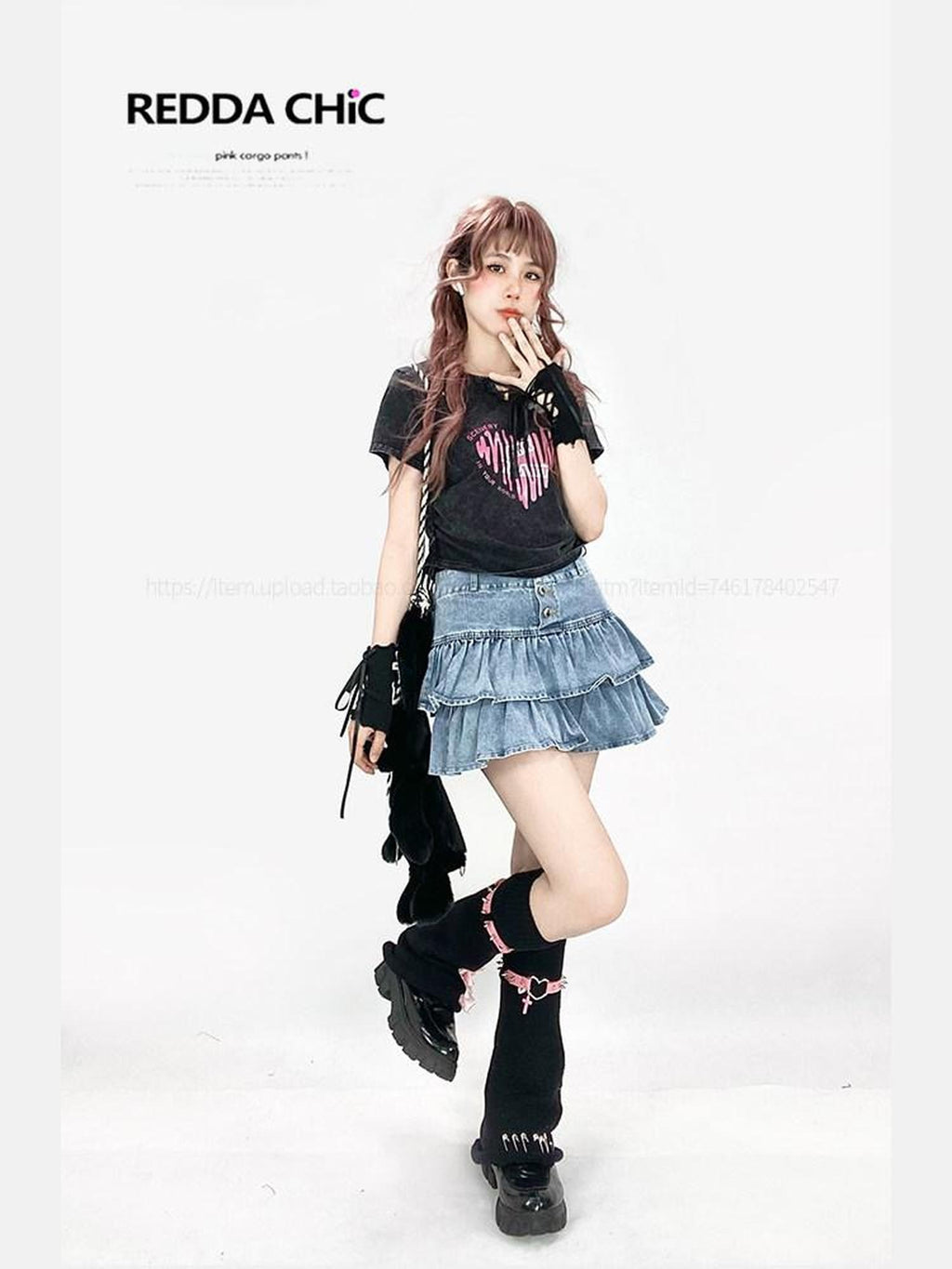 REDDACHIC Washed Heart Print Side Drawstring Cropped Women'S Cotton Short Sleeve T-Shirts