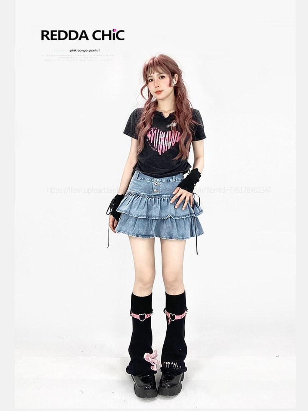REDDACHIC Washed Heart Print Side Drawstring Cropped Women'S Cotton Short Sleeve T-Shirts