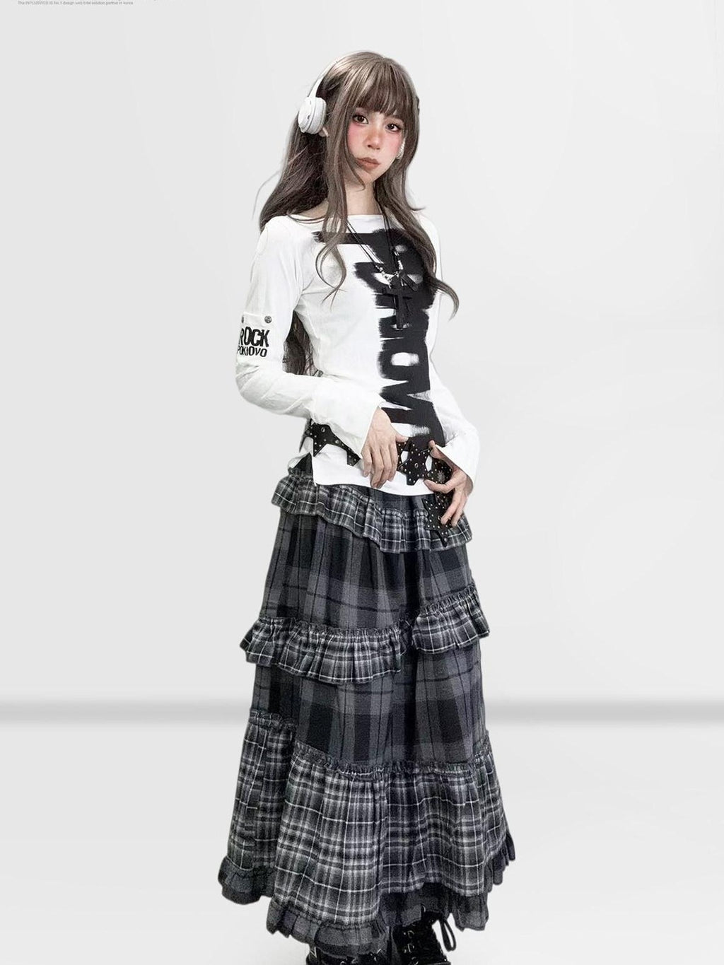 REDDACHIC White Black Letter Print Cinched Waist Gothic Slim Women'S Long Sleeve T-Shirts
