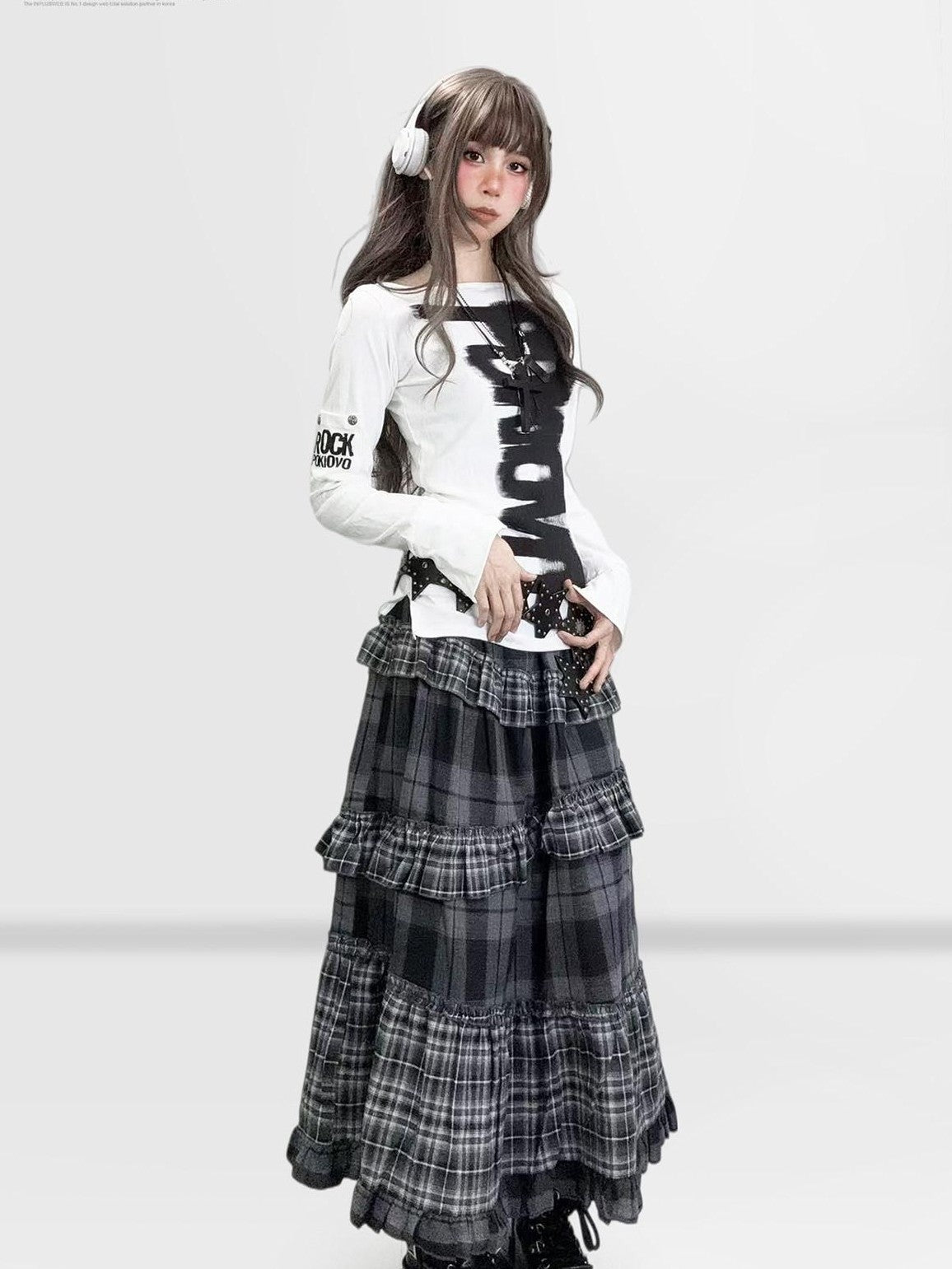 REDDACHIC White Black Letter Print Cinched Waist Gothic Slim Women'S Long Sleeve T-Shirts