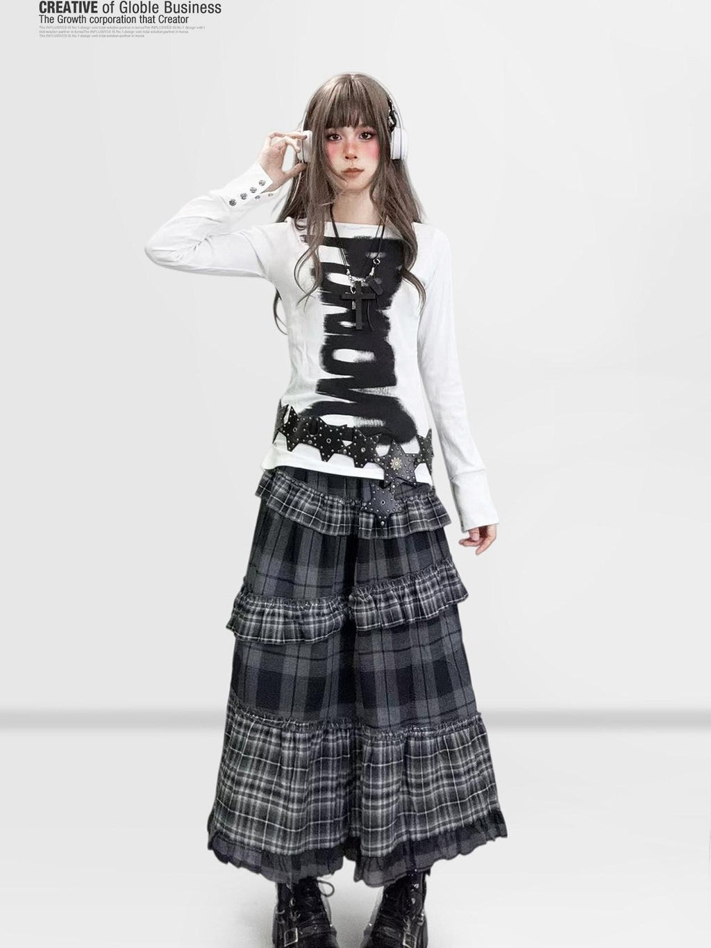REDDACHIC White Black Letter Print Cinched Waist Gothic Slim Women'S Long Sleeve T-Shirts