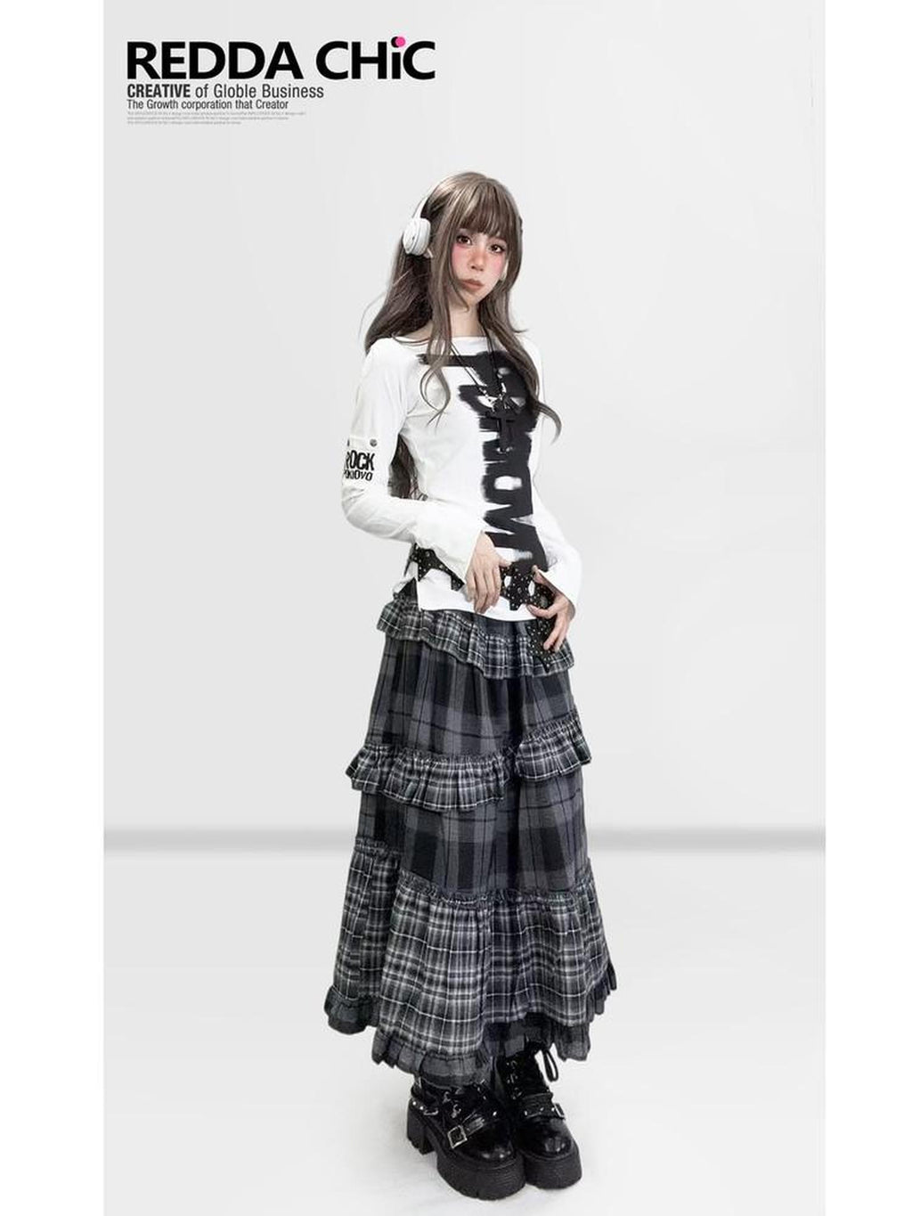 REDDACHIC White Black Letter Print Cinched Waist Gothic Slim Women'S Long Sleeve T-Shirts