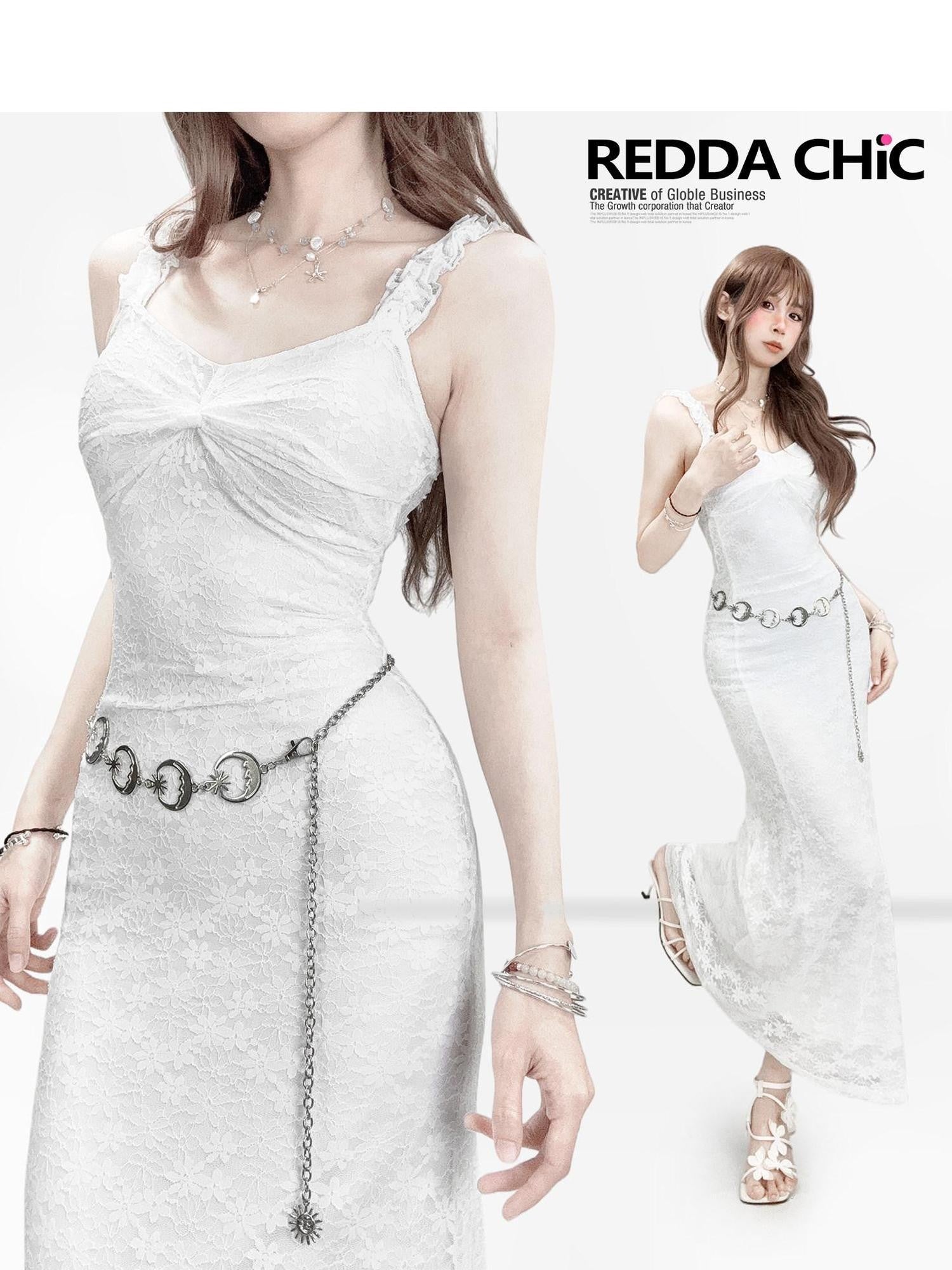 REDDACHIC White French Strappy Lace Waist Cinch Bodycon Women'S Maxi Dresses
