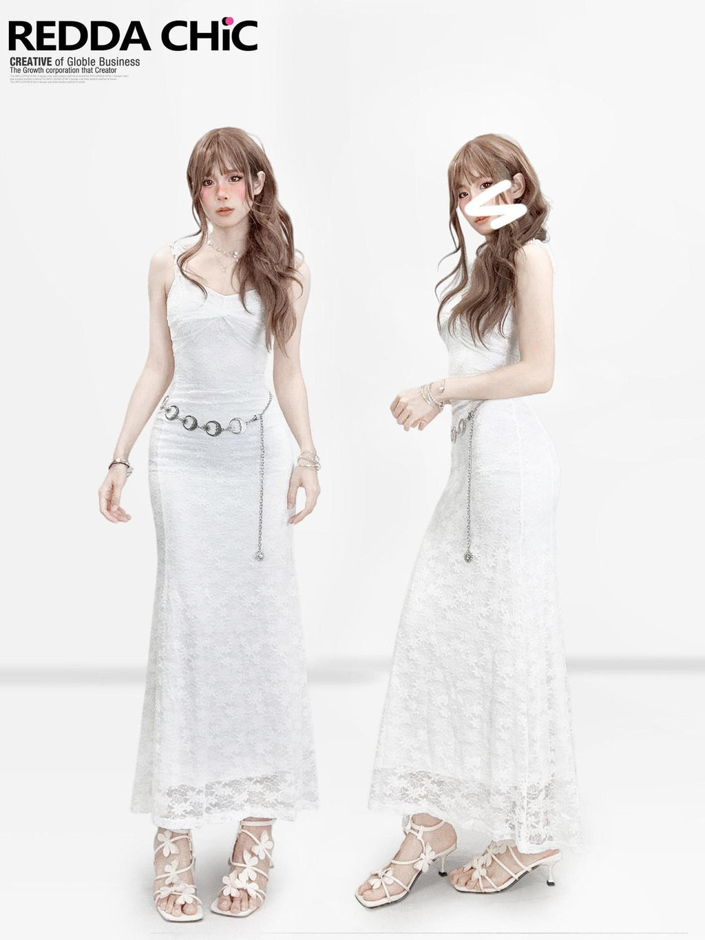 REDDACHIC White French Strappy Lace Waist Cinch Bodycon Women'S Maxi Dresses