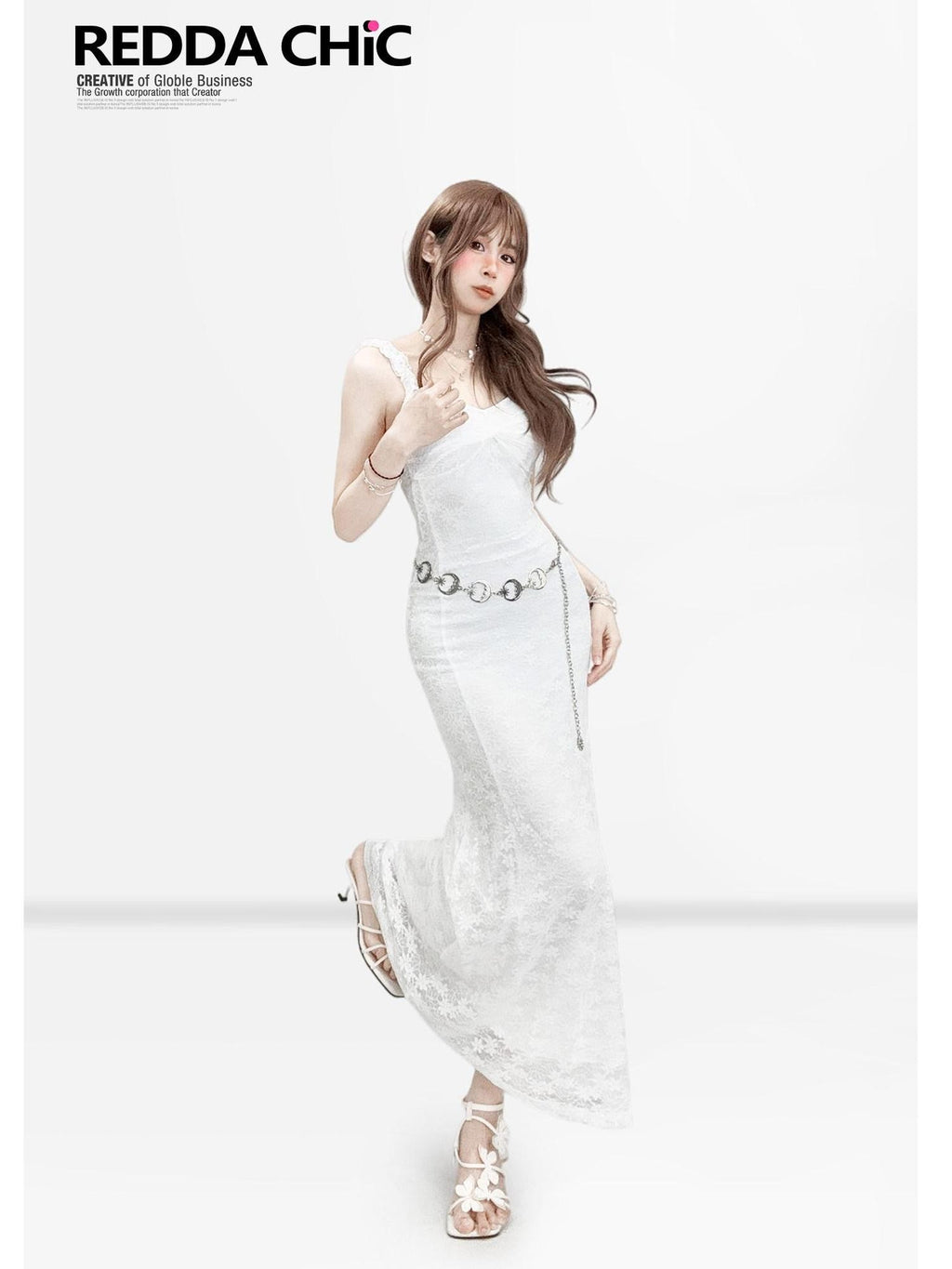 REDDACHIC White French Strappy Lace Waist Cinch Bodycon Women'S Maxi Dresses