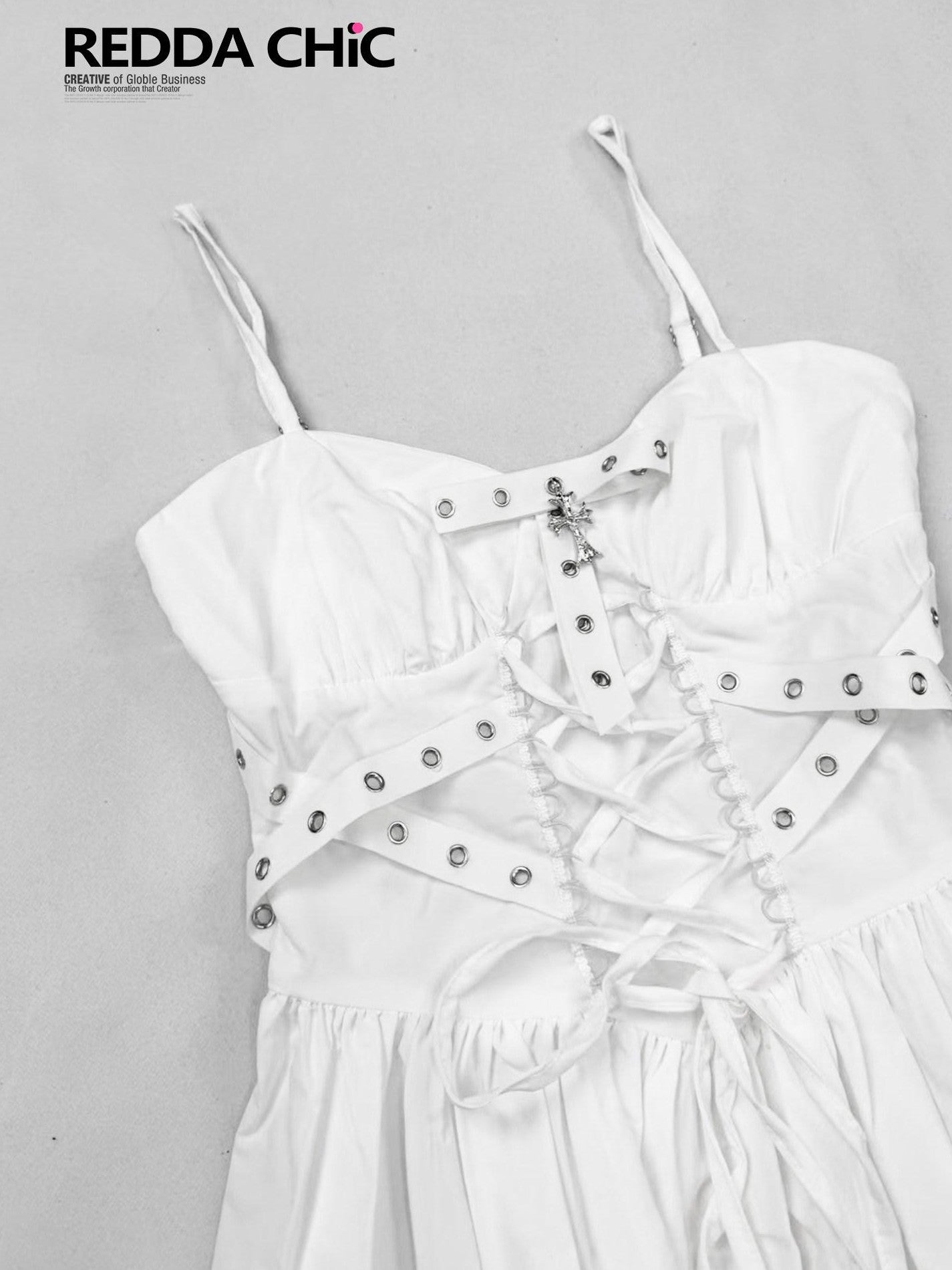 REDDACHIC White Gothic Puff Sleeve Cinched Waist Shawl Camisole Women'S Mini Dresses