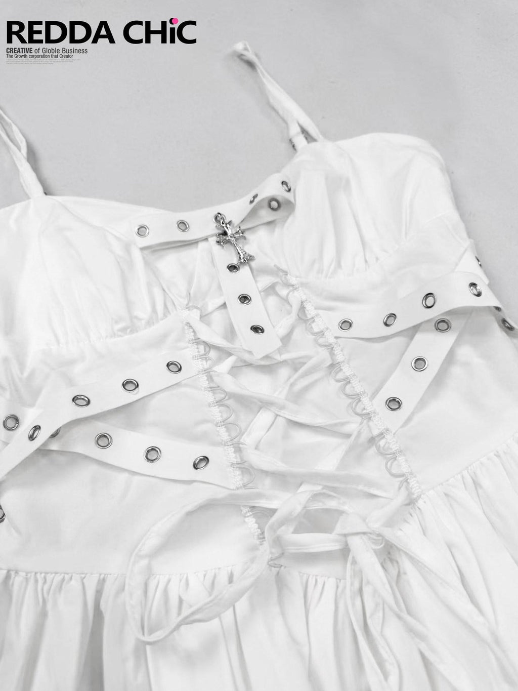 REDDACHIC White Gothic Puff Sleeve Cinched Waist Shawl Camisole Women'S Mini Dresses