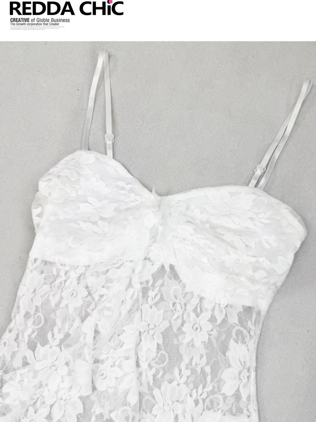 REDDACHIC White Lace Cutout V-neck Irregular Ruffle Women'S Lace Cotton Slip Midi Dresses