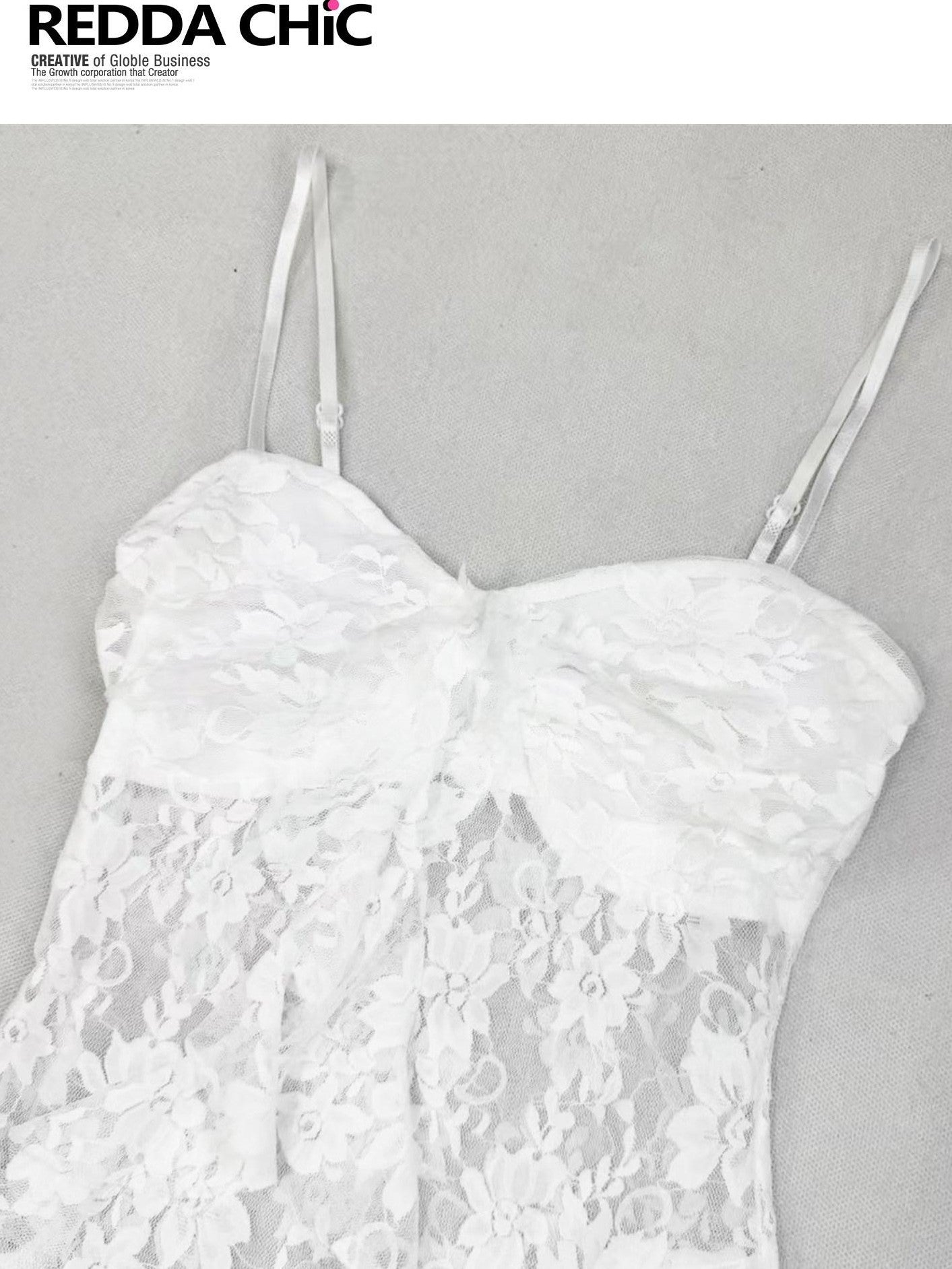 REDDACHIC White Lace Cutout V-neck Irregular Ruffle Women'S Lace Cotton Slip Midi Dresses