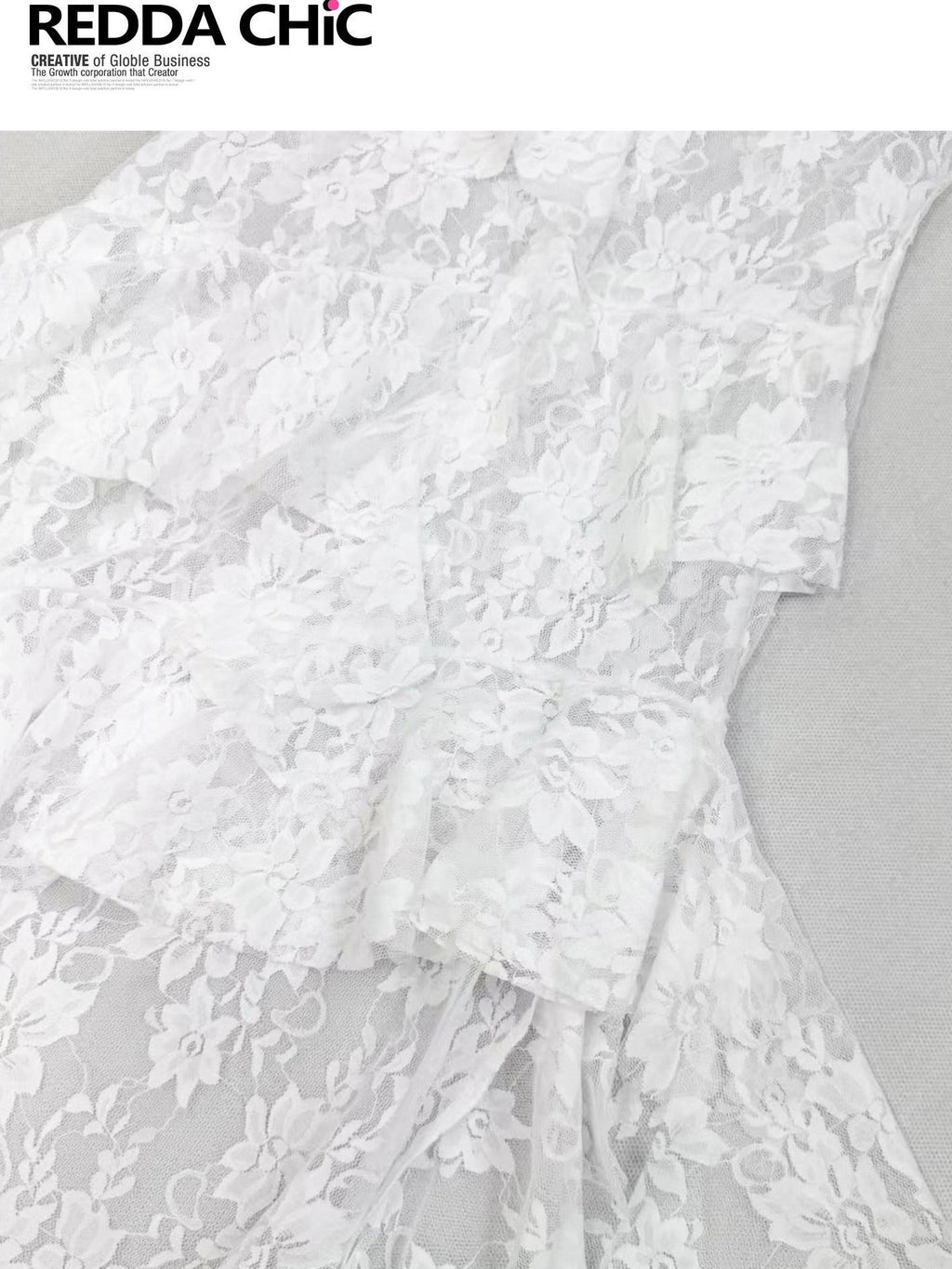 REDDACHIC White Lace Cutout V-neck Irregular Ruffle Women'S Lace Cotton Slip Midi Dresses